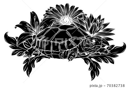 Black Silhouette Land Turtle In The Jungle のイラスト素材