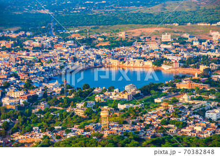 Pushkar town aerial panoramic view, India 70382848