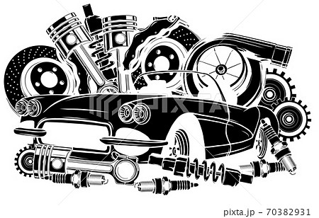 Vector illustration of Car Spares Frame and parts black silhouette Vector illustration of Car Spares Frame and parts black silhouette 70382931