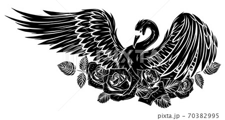 Vector Set of Swan and Roses. vector black silhouette 70382995