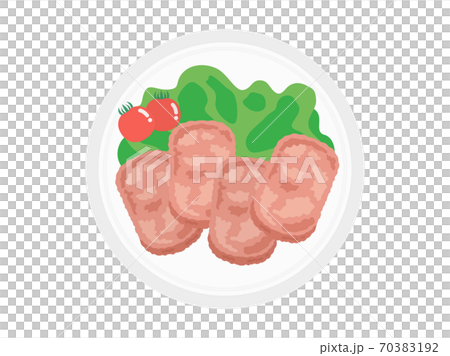 午餐肉在盤子上的插圖 70383192