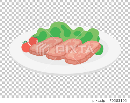 午餐肉在盤子上的插圖 70383193