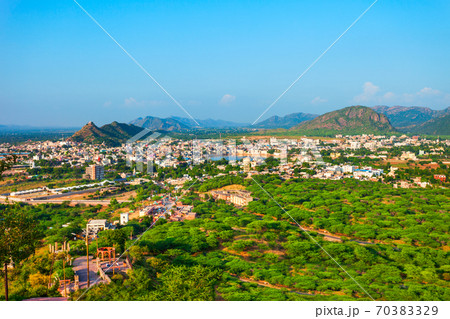 Pushkar town aerial panoramic view, India 70383329