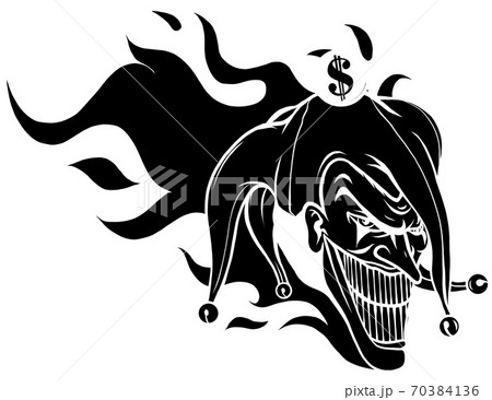 Crazy creepy joker face. Angry clown with evil smile on the face. black silhouette Crazy creepy joker face. Angry clown with evil smile on the face. black silhouette 70384136