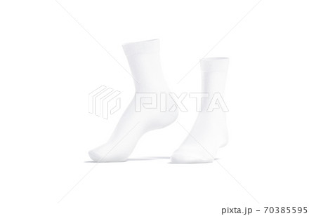 Blank white long socks mockup pair on tiptoe, side view 70385595