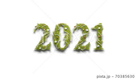Decorative 2021 numbers, christmas font mock up isolated 70385630