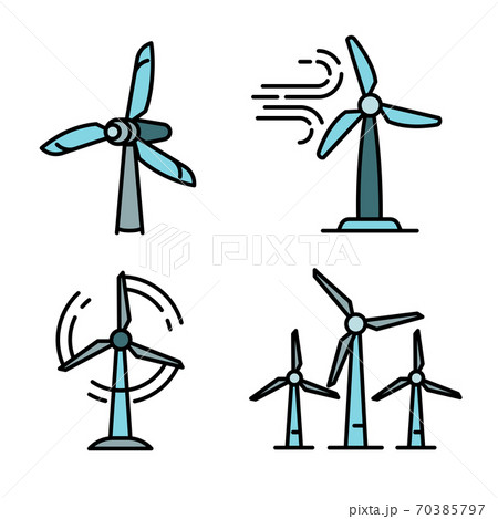Wind turbine icons set, outline style Wind turbine icons set, outline style 70385797