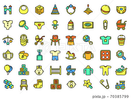 Baby items icons set, outline style Baby items icons set, outline style 70385799