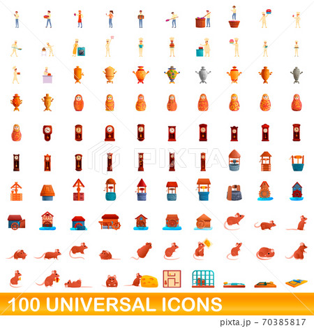100 universal icons set, cartoon style 100 universal icons set, cartoon style 70385817
