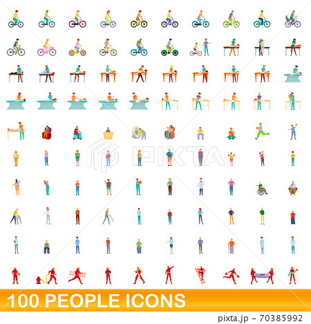 100 people icons set, cartoon style 70385992