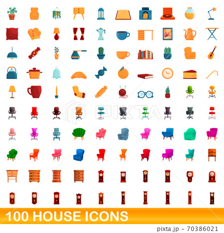 100 house icons set, cartoon style 70386021