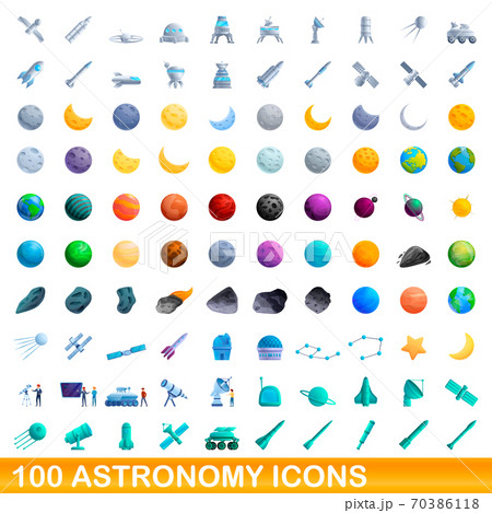 100 astronomy icons set, cartoon style 70386118