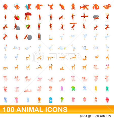 100 animal icons set, cartoon style 70386119