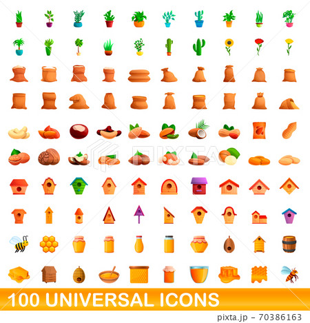 100 universal icons set, cartoon style 100 universal icons set, cartoon style 70386163