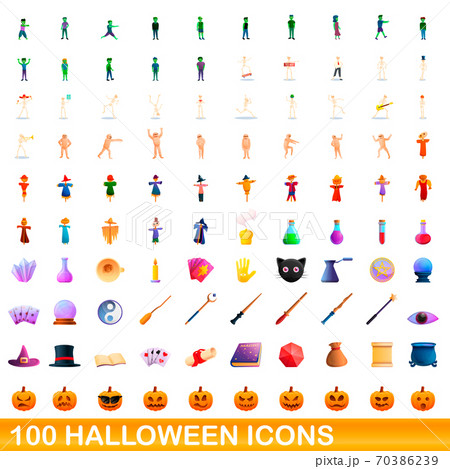 100 halloween icons set, cartoon style 100 halloween icons set, cartoon style 70386239