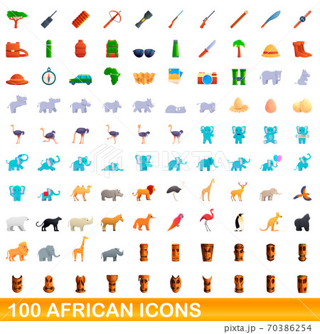 100 african icons set, cartoon style 70386254