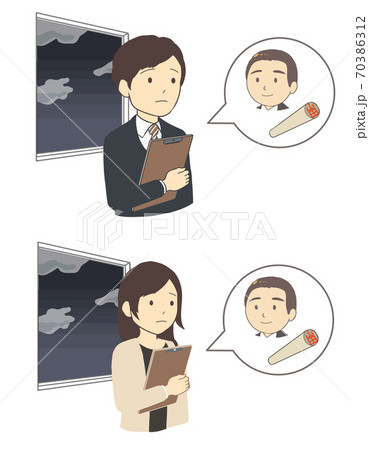 上司のハンコを待つ会社員　柘　深夜　上半身(線無し) 70386312