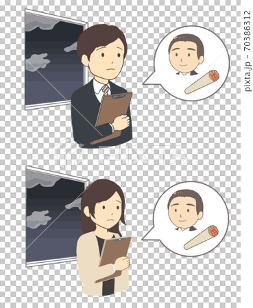 上司のハンコを待つ会社員　柘　深夜　上半身(線無し) 70386312