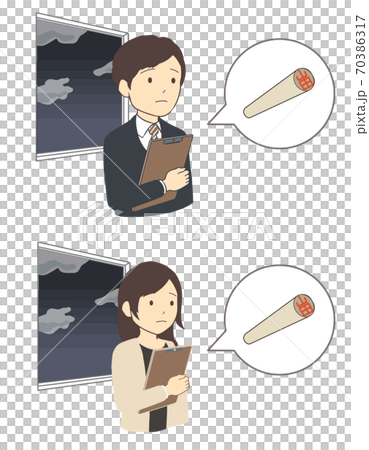 ハンコ待ち状態の会社員 柘 深夜 上半身(線無し) ハンコ待ち状態の会社員 柘 深夜 上半身(線無し) 70386317