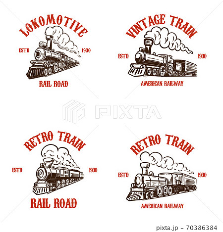 Set of emblem templates with hand drawn retroのイラスト素材