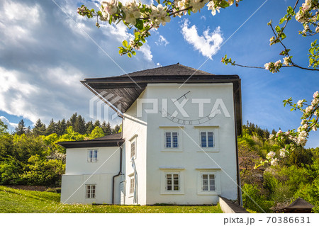 Historic building with sundial in The Spania Dolina village, Slo 70386631