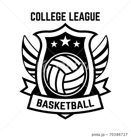 Emblem template with volleyball ball and wings isolated on white background. Design element for logo, label, emblem, sign. 70386727