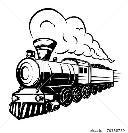 Retro train illustration isolated on white background. Design element for logo, label, emblem, sign. Retro train illustration isolated on white background. Design element for logo, label, emblem, sign. 70386729