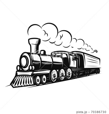 Retro train illustration isolated on white background. Design element for logo, label, emblem, sign. 70386730