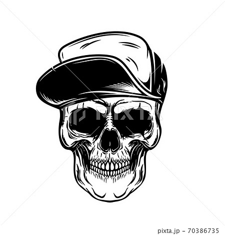 Skull in baseball cap. Design element for poster, emblem, t shirt. Skull in baseball cap. Design element for poster, emblem, t shirt. 70386735