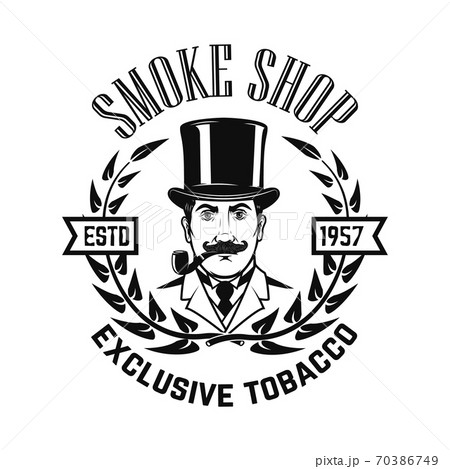 Smoke shop. Gentleman with smoking pipe. Design... - Stock Illustration  [70386749]