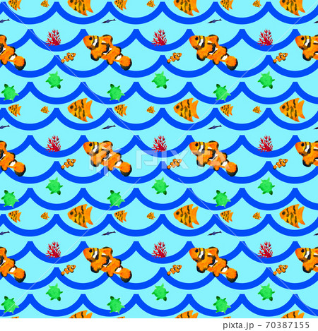 Colorful sea animal seamless pattern illustration design watercolor painting Colorful sea animal seamless pattern illustration design watercolor painting 70387155