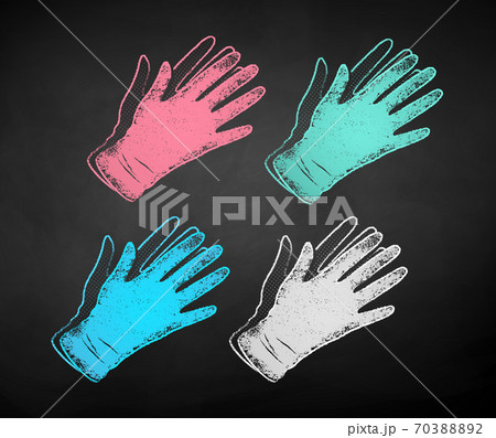 Chalk drawn set of rubber gloves Chalk drawn set of rubber gloves 70388892