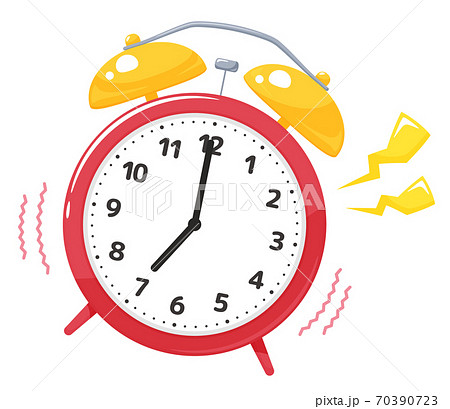 かわいい目覚まし時計のイラスト 赤 7時 鳴るのイラスト素材