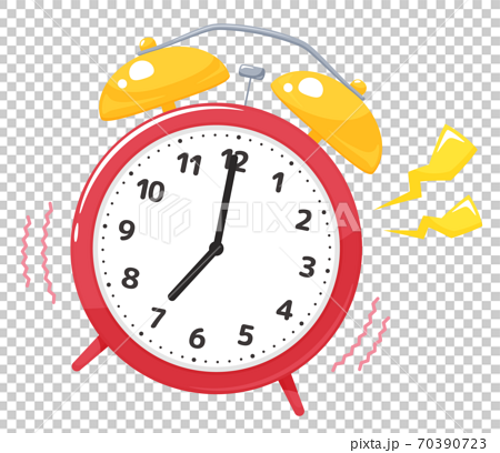 かわいい目覚まし時計のイラスト 赤 7時 鳴るのイラスト素材