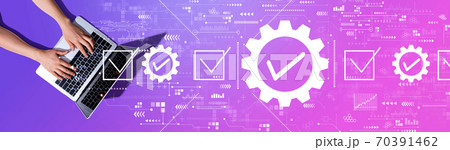 Quality control approval with woman using a laptop 70391462