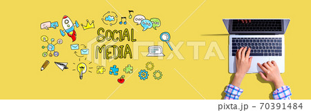 Social media with woman using a laptop Social media with woman using a laptop 70391484