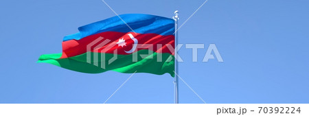 3D rendering of the national flag of Azerbaijan waving in the wind 3D rendering of the national flag of Azerbaijan waving in the wind 70392224