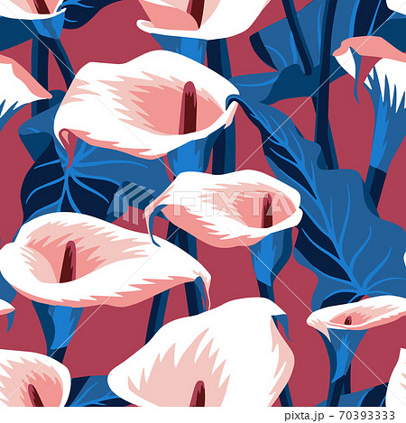 Vector floral seamless pattern with exotic calla flowers.  70393333