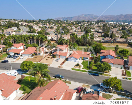 Aerial view of Southern California houses in inland town Corona 70393677