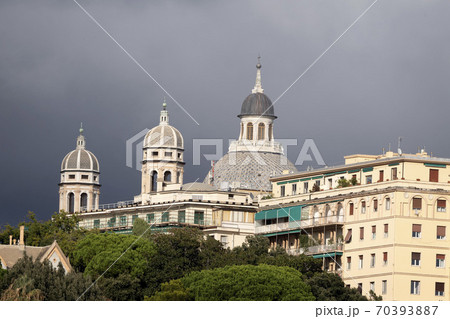 genoa town cityscape panorama from the sea harbor 70393887