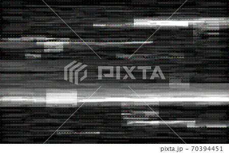 Glitch digital template. No signal effect. Video backdrop with white pixel noise. Random horizontal lines. Television problem and play effect. Vector illustration 70394451