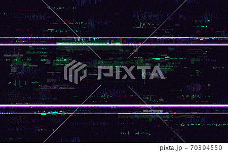 Glitch no signal. Digital distortions with color pixel noise. VHS background with distorted lines. Video problem concept. Video game glitch. TV screen pause. Vector illustration 70394550