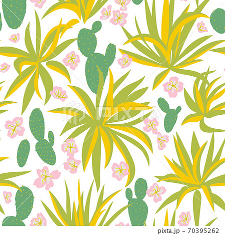 Floral cactus seamless pattern. 70395262