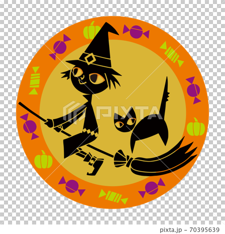 ハロウィンキャラクター マーク 魔女と黒ネコのイラスト素材