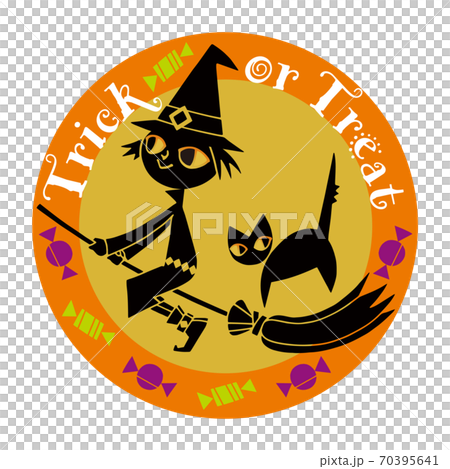 ハロウィンキャラクター_マーク_Trick or treat_魔女と黒ネコ 70395641