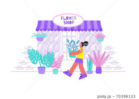 Flower Shop Flat Compositionのイラスト素材