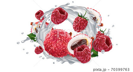 Lychee and raspberries and a splash of milk or yogurt. Lychee and raspberries and a splash of milk or yogurt. 70399763
