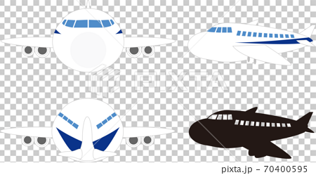 正面 横 後ろ シルエットの可愛い飛行機のイラストセットのイラスト素材 70400595 Pixta