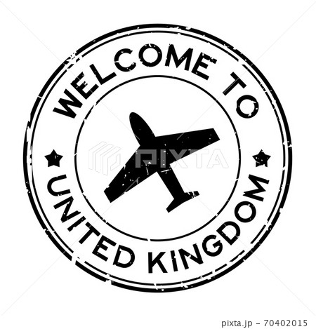 Grunge black welcome to United Kingom word with airplane icon round rubber seal stamp on white background Grunge black welcome to United Kingom word with airplane icon round rubber seal stamp on white background 70402015