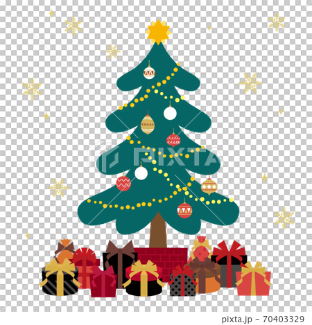 クリスマスツリーとプレゼントのイラスト　正方形 文字なし 70403329
